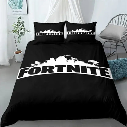 Set de lenjerie de pat Fortnite, 3 piese, imprimare 3D, lenjerii pentru dormitor, joc, desen animat, lenjerie decorativă, husă de pilotă, față de pernă, cadou de ziua de naștere