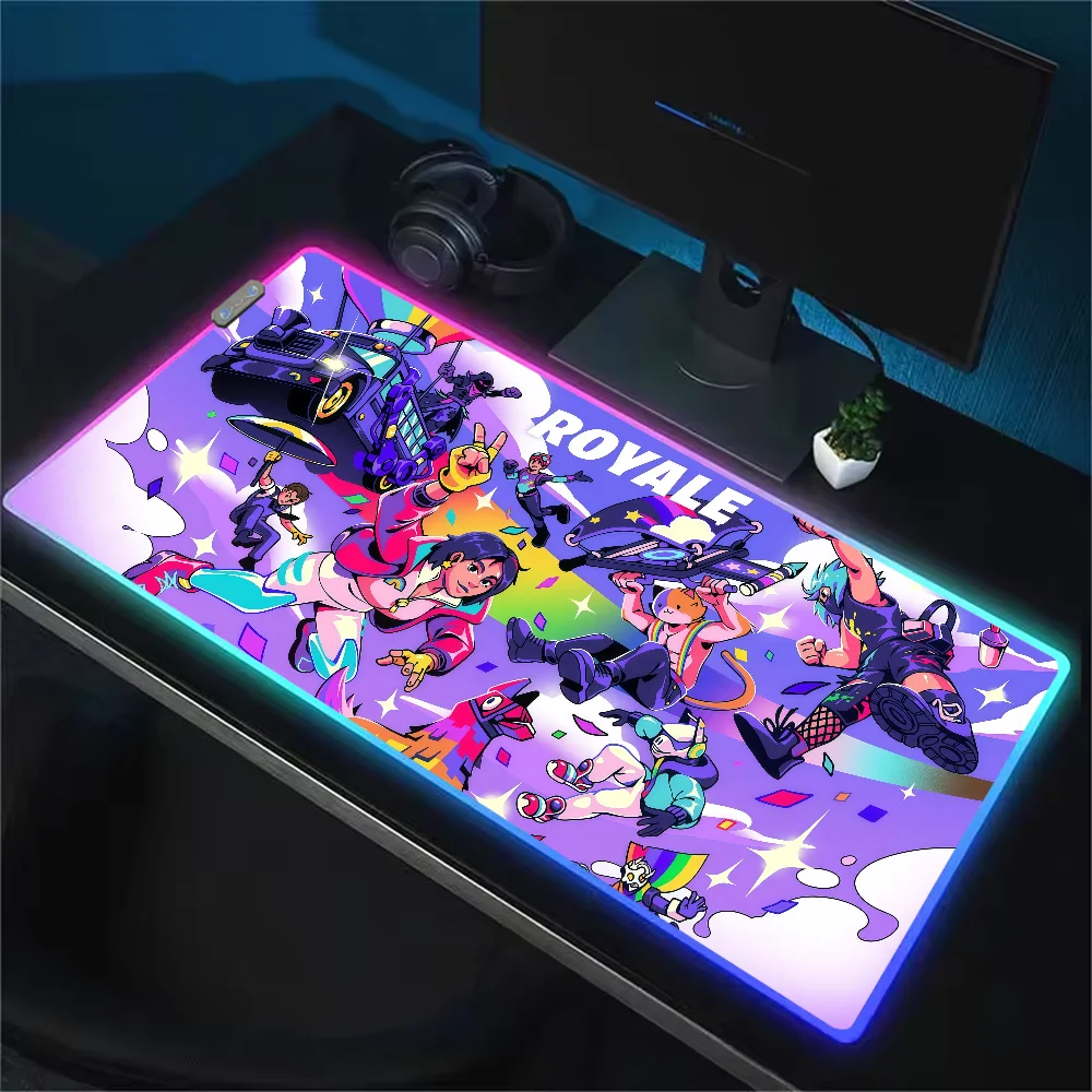 Game F-Fortnite Survival Battle Mouse Pad RGB LED Light Non-Slip Rubber Base Waterproof Office PC Home Desk-Mat USB Large Game