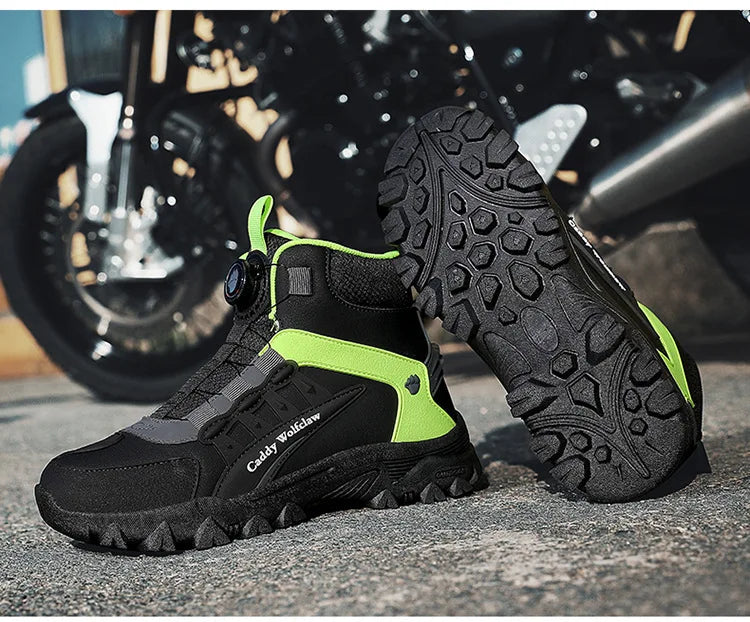 Casual Leather Motorcycle Riding Boots for Men Off-Road Motocross Shoes Breathable Wear Resistant