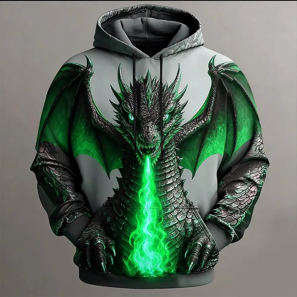 Men's 3D Printed Dragon Clan Golden Dan Pattern Hooded Sweatshirt Casual Polyester Autumn and Winter Casual Clothing