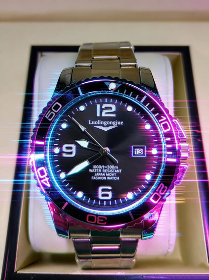 Men's Luxury Diving Quartz Watch, Classic Style, Waterproof, Luminous Calendar, Stainless Steel Strap, Business Casual Style, Men's Watch, High-Quality Gift, Gift for Men