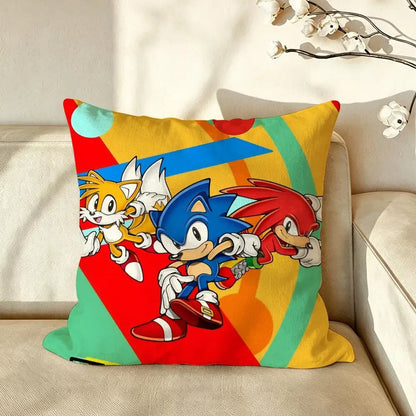 Character S-Sonic the H-Hedgehog Cushion Cover Pillow Case Anti-dustmite Pillowcase Silky Short Plush Sofa Cushion Cover hot