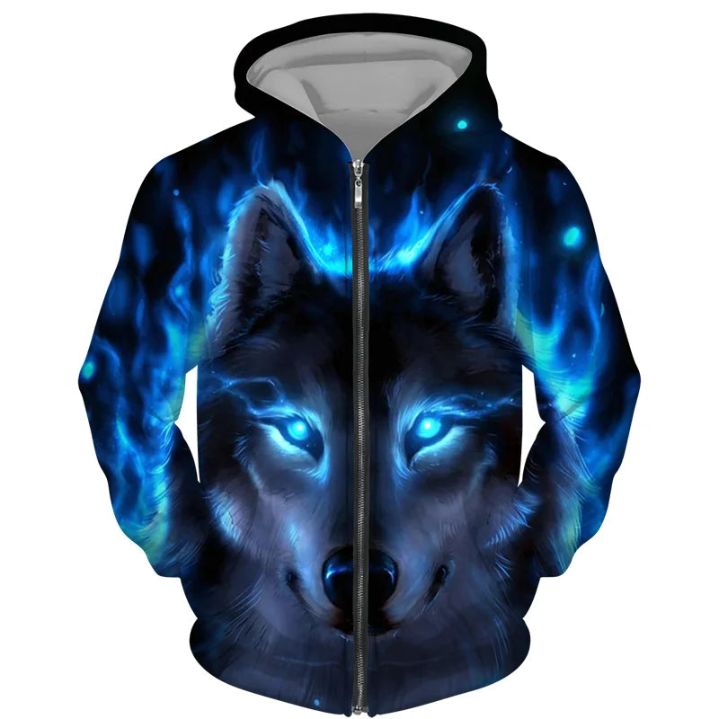 Cool 3D Wolf Printed Zipper Hoodies Fashion Men/Women Streetwear Hooded Jacket Coat Unisex Casual Hip Hop Pullover Sweatshirts