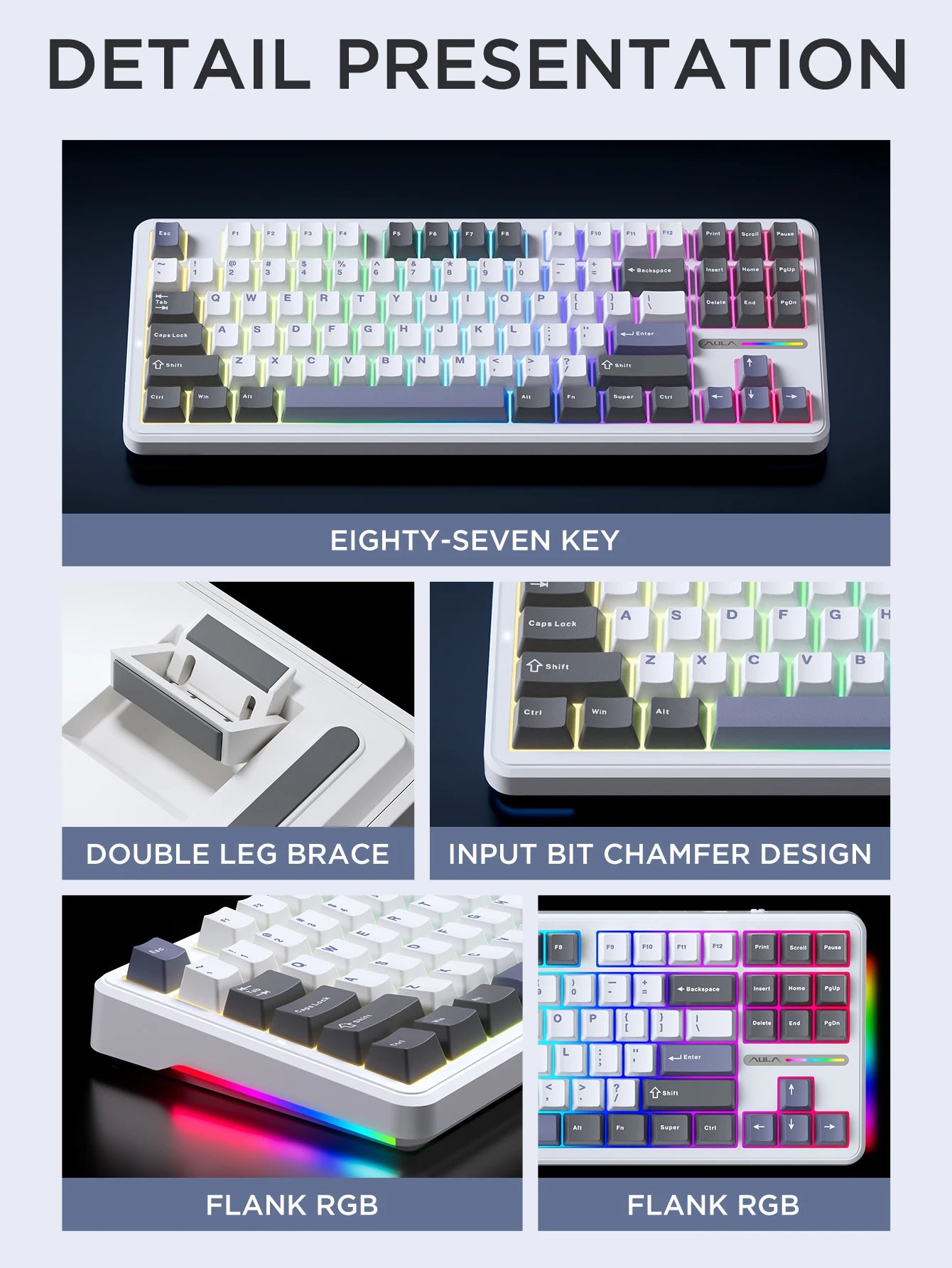 Original AULA F87 Pro Mechanical Keyboard Wireless USB Bluetooth Tri Mode 87 Key RGB PBT Gasket Laptop Gamer PC Gaming Keyboards