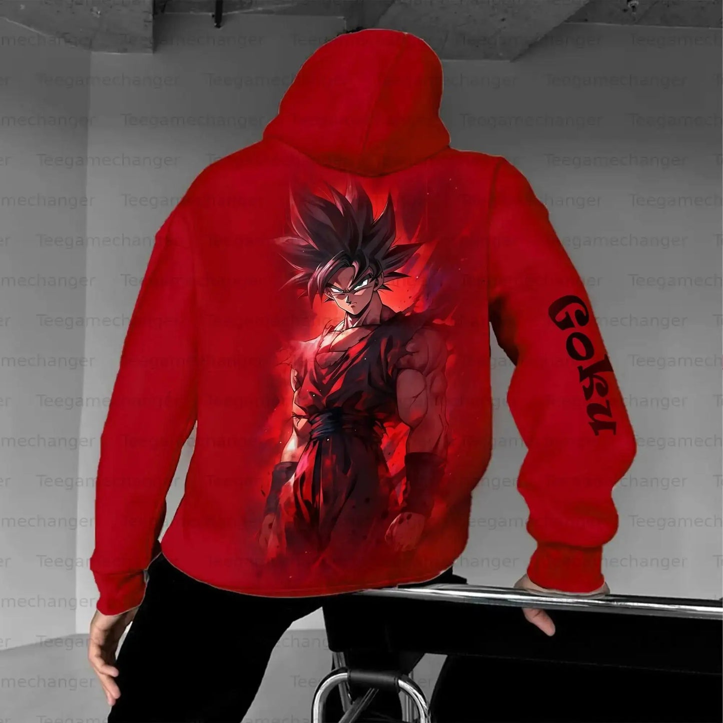 DRAGON BALL Goku Red Hoodie and Jogger Pants Set Men Women Anime Character Print Two Piece Outfit with Black Wu Kanji Design