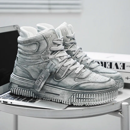 Autumn and winter high top men's shoes fashion trend retro gray children's and young men's parent-child shoes work sports and le