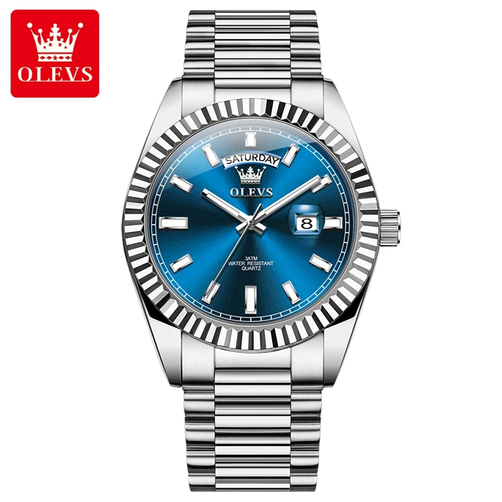 OLEVS 5650 Quartz Men's Watches Unique Week Calendar Display Luxury Brand Original Watches for Men Luminous Waterproof Man Watch