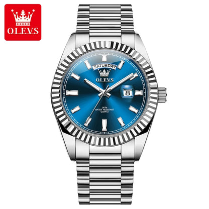 OLEVS 5650 Quartz Men's Watches Unique Week Calendar Display Luxury Brand Original Watches for Men Luminous Waterproof Man Watch