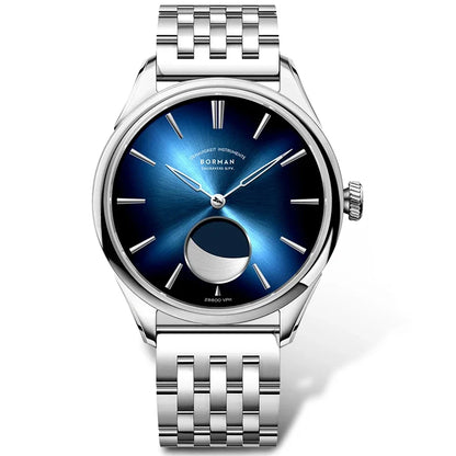 BORMAN 41.5mm 5ATM Waterproof Mechanical Watches Moon Phase Luxury Designer Men Dress Automatic Wristwatch