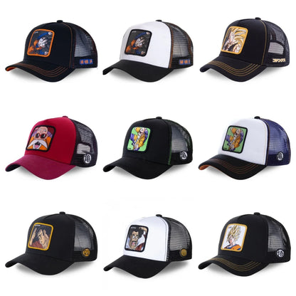 Casquette Dragon Ball Son Goku pour l'été : casquette de voyage à visière, pour homme, brodée, style hip-hop, visière pare-soleil, casquette trucker ajustable en maille