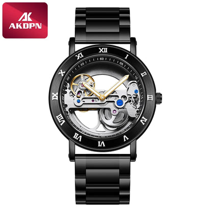 AKDPN Men's Watches Automatic Mechanical Stainless Steel Men's Wrist Watch Skeleton Automatic Watches for Man Watch Montre Homme