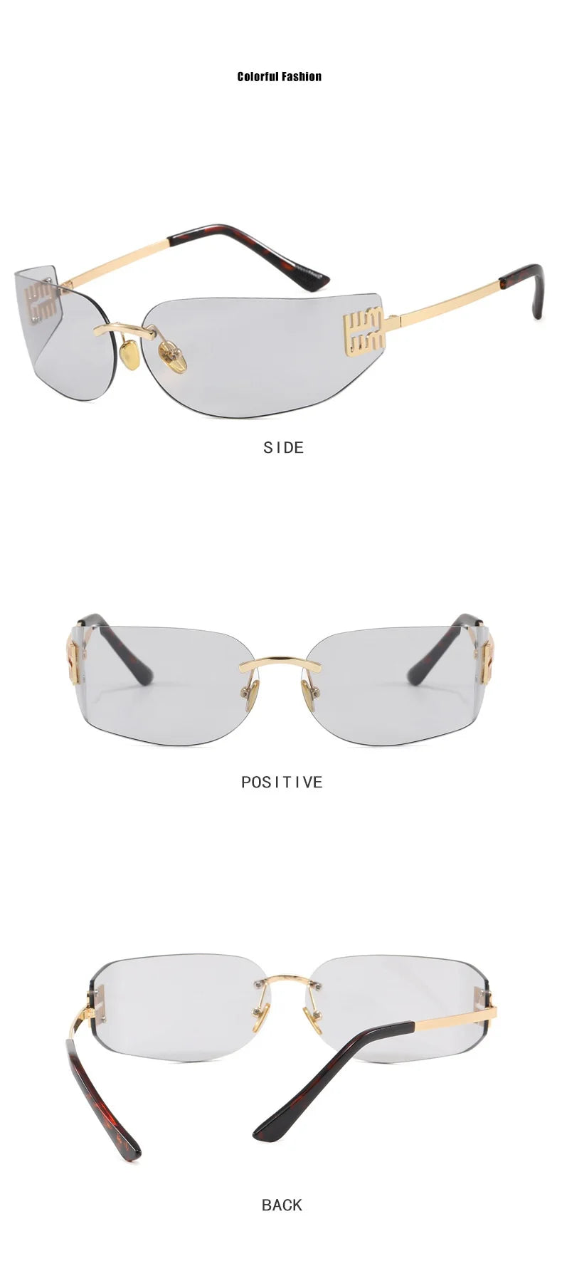New Frameless Curved Metal Square Sunglasses Women Rimless Cutting Personality Glasses Fashion Brand Design Y2K Punk Sun Glasses