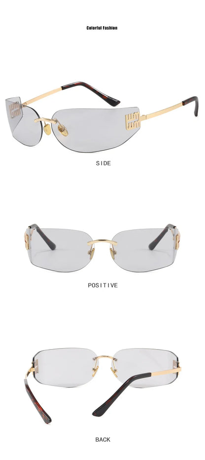 New Frameless Curved Metal Square Sunglasses Women Rimless Cutting Personality Glasses Fashion Brand Design Y2K Punk Sun Glasses