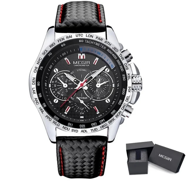MEGIR 1010 Men's Quartz Watch with Leather Strap, Analog Display, Fashion Design, Stylish Gift for Men relogio feminino