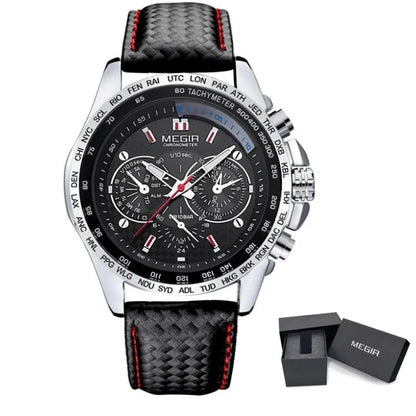 MEGIR 1010 Men's Quartz Watch with Leather Strap, Analog Display, Fashion Design, Stylish Gift for Men relogio feminino