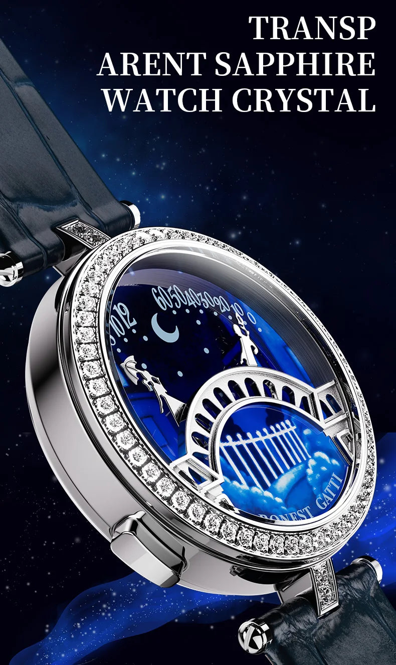 BONEST GATTI 3004 Women's Fashion Quartz Wristwatch Bridge Of Lovers Dial Stainless Steel Case Watches for Women