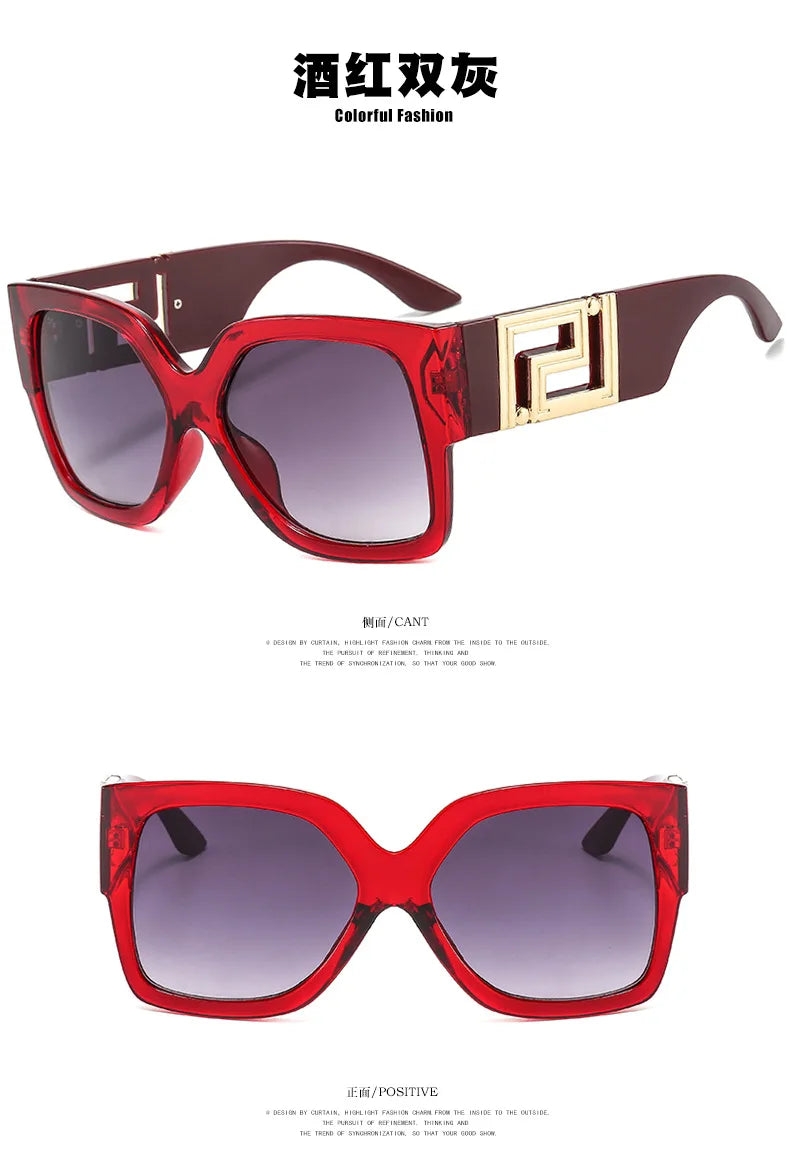 Light Luxury Square Large Frame Sunglasses With Hollow Temples, Personalized Catwalk Sunglasses, Women's Casual Sunglasses UV400