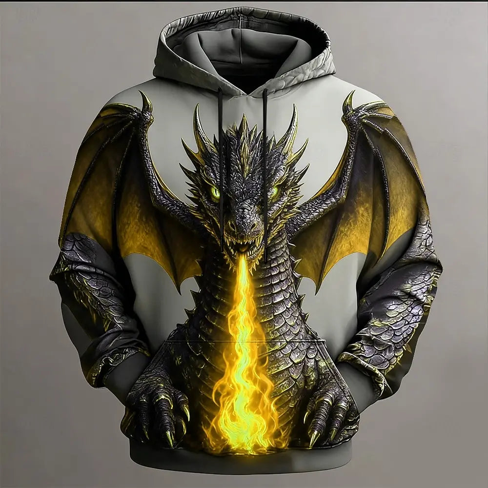 Men's 3D Printed Dragon Clan Golden Dan Pattern Hooded Sweatshirt Casual Polyester Autumn and Winter Casual Clothing