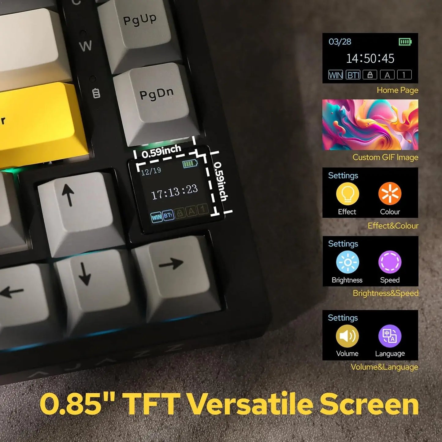 Ajazz AK820 Pro Gaming Mechanical Keyboard 75% Bluetooth/Wireless Customized Gamer Keyboard with TFT Color Screen Knob for PC
