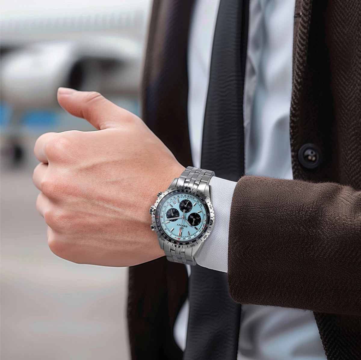 BERNY Aviation Men's Watches Quartz Chronograph Watch Date Sapphire Super Luminous Luxury Brand Dress Man Wristwatch