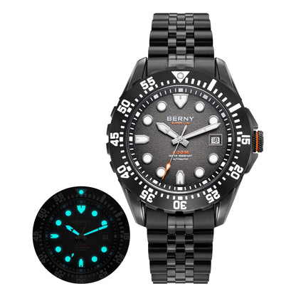 BERNY Automatic Diver Watch for Men Frosted Dial MIYOTA 8215 316L Supper Luminous Sapphire AR Fluororubber Men's Diving Watches