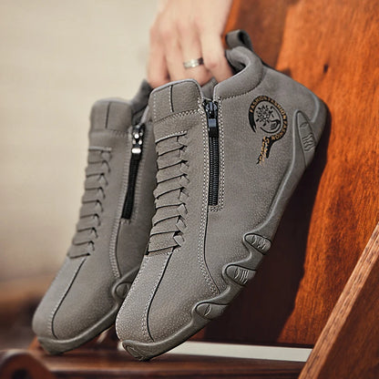 Men's Casual Shoes Side Zipper Short Boots Versatile Flat Bottom Trendy Fashionable Men's Shoes Suitable for Outdoor Sports