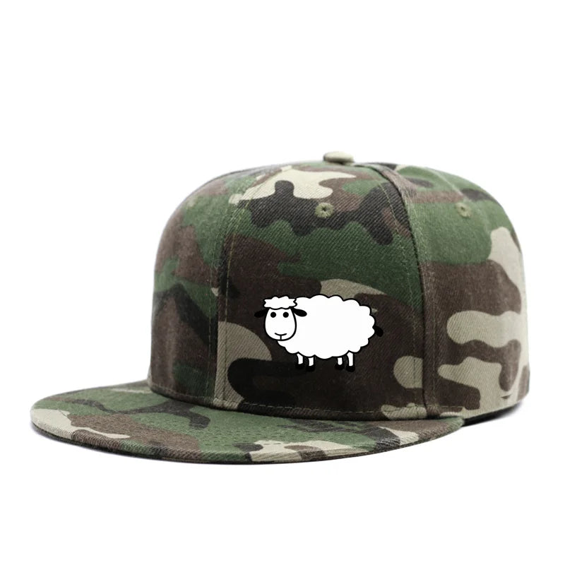 Casquette de baseball unisexe ajustable - Casquette de style urbain à visière plate avec motif de mouton : un accessoire décontracté, polyvalent et personnalisable