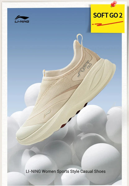 Li-Ning Women's SOFT GO 2 Slip-on Casual Walking Shoes COMFOAM Breathable Flexible LiNing Comfortable Sports Sneakers AGLV006