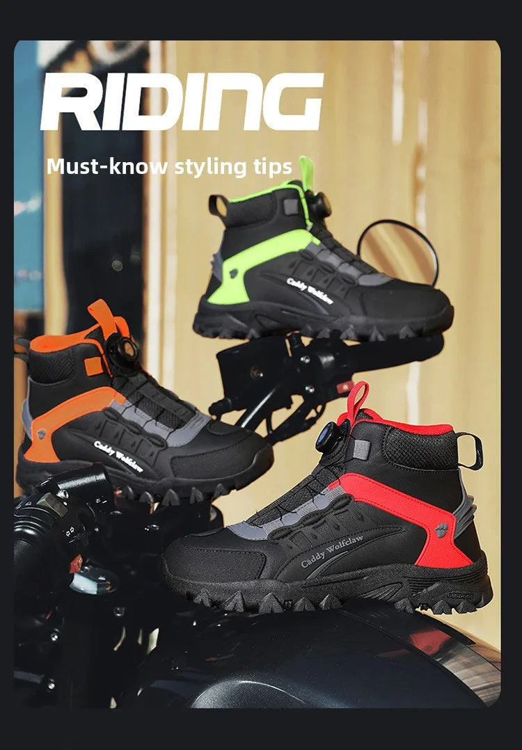 Casual Leather Motorcycle Riding Boots for Men Off-Road Motocross Shoes Breathable Wear Resistant