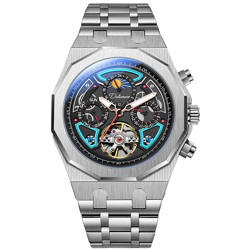 Top Brand Sport Watches with Tourbillon Stainless Steel Rubber Strap Multifunction Dial Automatic Watches Reloj Hombre New
