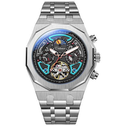 Top Brand Sport Watches with Tourbillon Stainless Steel Rubber Strap Multifunction Dial Automatic Watches Reloj Hombre New