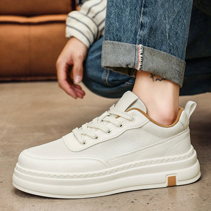 British Style Casual Leather Shoes Men Classic Soft Leather Breathable Lace-Up Walking Shoes Flat Brand Minimalist Driving Shoes