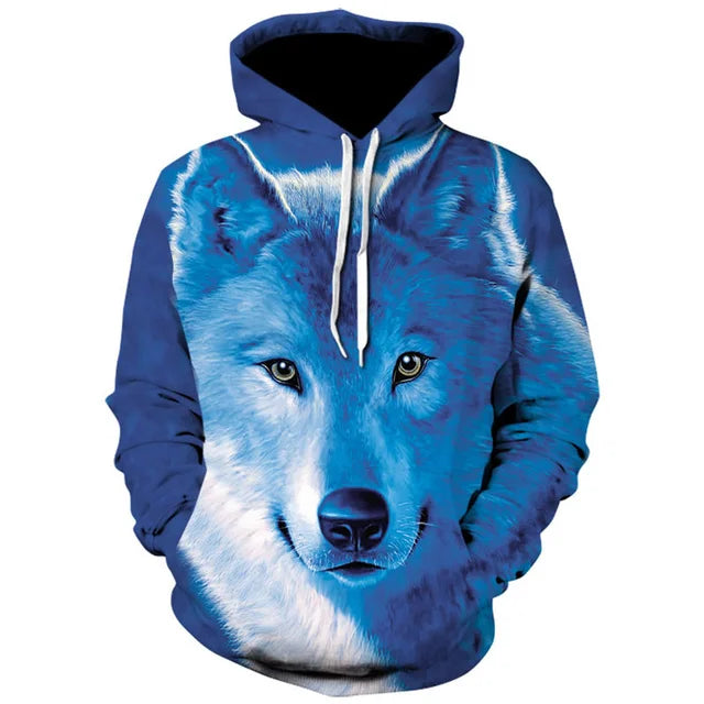 Sweatshirt com Capuz Oversized para Homem 2023, Padrão 3D de Lobo e Animais, Guerreiro Feroz, Moda Streetwear, Corte Largo, Fato de Treino Divertido para Fitness