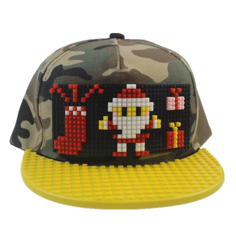 Crtani patchwork bejzbol kape, uradi-sam blokovi, snapback kape, hip hop kape za muškarce i žene, odvojivi pikseli, kape za tatu, dječje kape, kape za odrasle