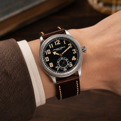 HRUODLAND Retro Flieger Automatic Watches for Men 38mm Seagull ST1701 Mechanical Wristwatch C3 Green Luminous K1 Mineral Bubble Crystal Oil Leather Strap Business Pilot Watch