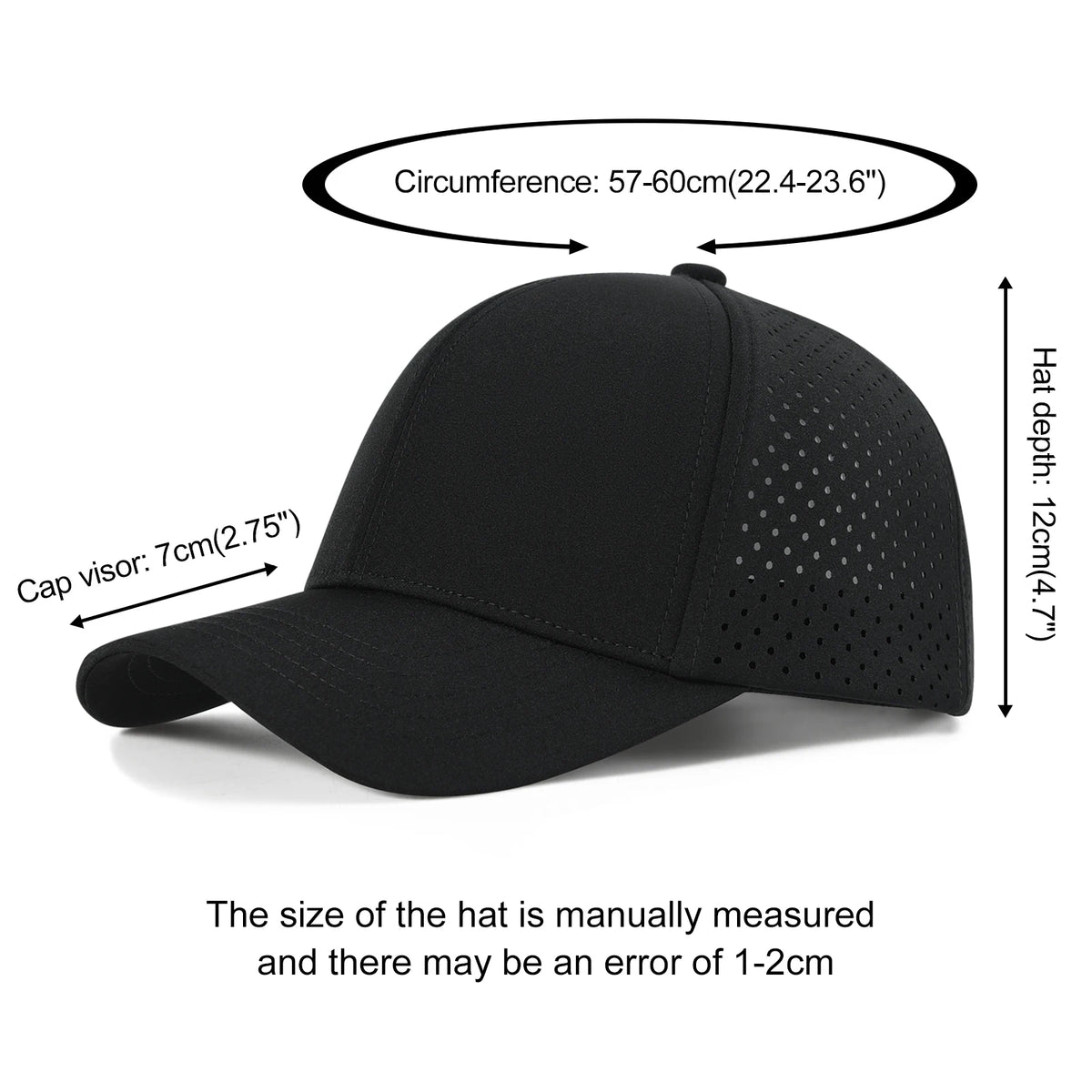 Casquette de baseball pour homme VOBOOM à séchage rapide, en maille découpée au laser, à visière incurvée et fermeture à pression, pour le sport en plein air, la course à pied et les voyages, couleur noire