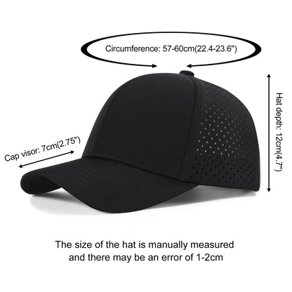 Casquette de baseball pour homme VOBOOM à séchage rapide, en maille découpée au laser, à visière incurvée et fermeture à pression, pour le sport en plein air, la course à pied et les voyages, couleur noire