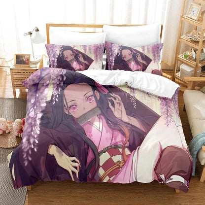 Nezuko Kamado Bedding Set Anime Demon Slayer Duvet Cover Comforter Bed Linen Single Twin Full Queen Size 3d Kids Girl Boys Gift