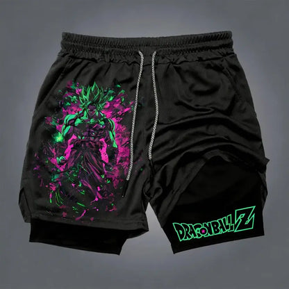 Produit gaming premium Fraquane, Dragon Ball Goku Unisex Harajuku Anime Printed 2026 Summer New Product Loose Sports Breathable Quick Drying Double Layer Shorts