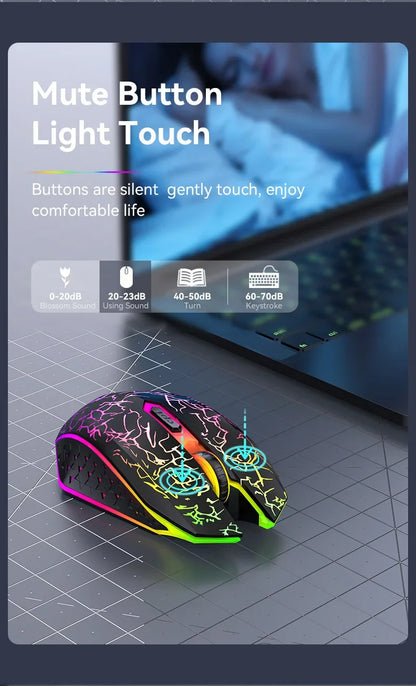 Rato Gaming RGB 2.4G sem fios, rato Bluetooth 1600DPI, 6 botões silenciosos, rato ergonómico de modo duplo para escritório, para MacBook e PC