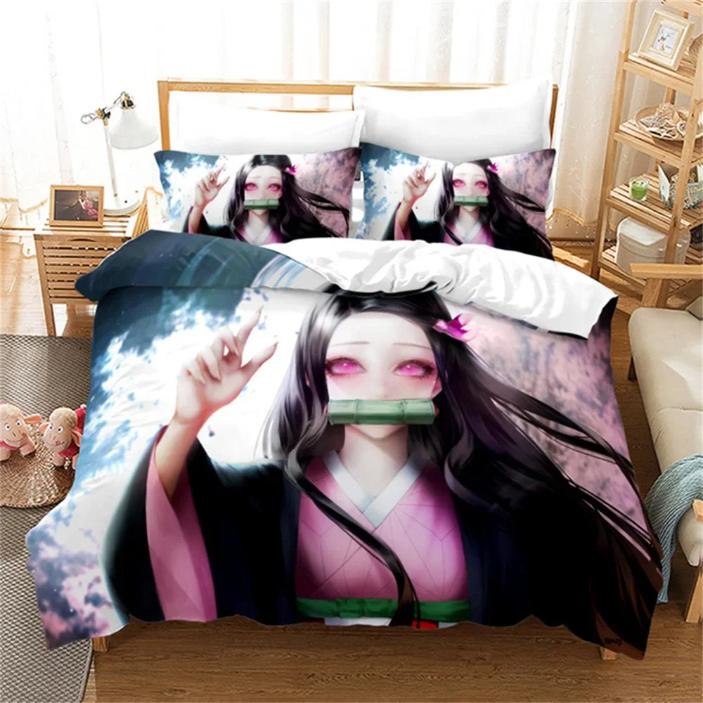 Nezuko Kamado Bedding Set Anime Demon Slayer Duvet Cover Comforter Bed Linen Single Twin Full Queen Size 3d Kids Girl Boys Gift