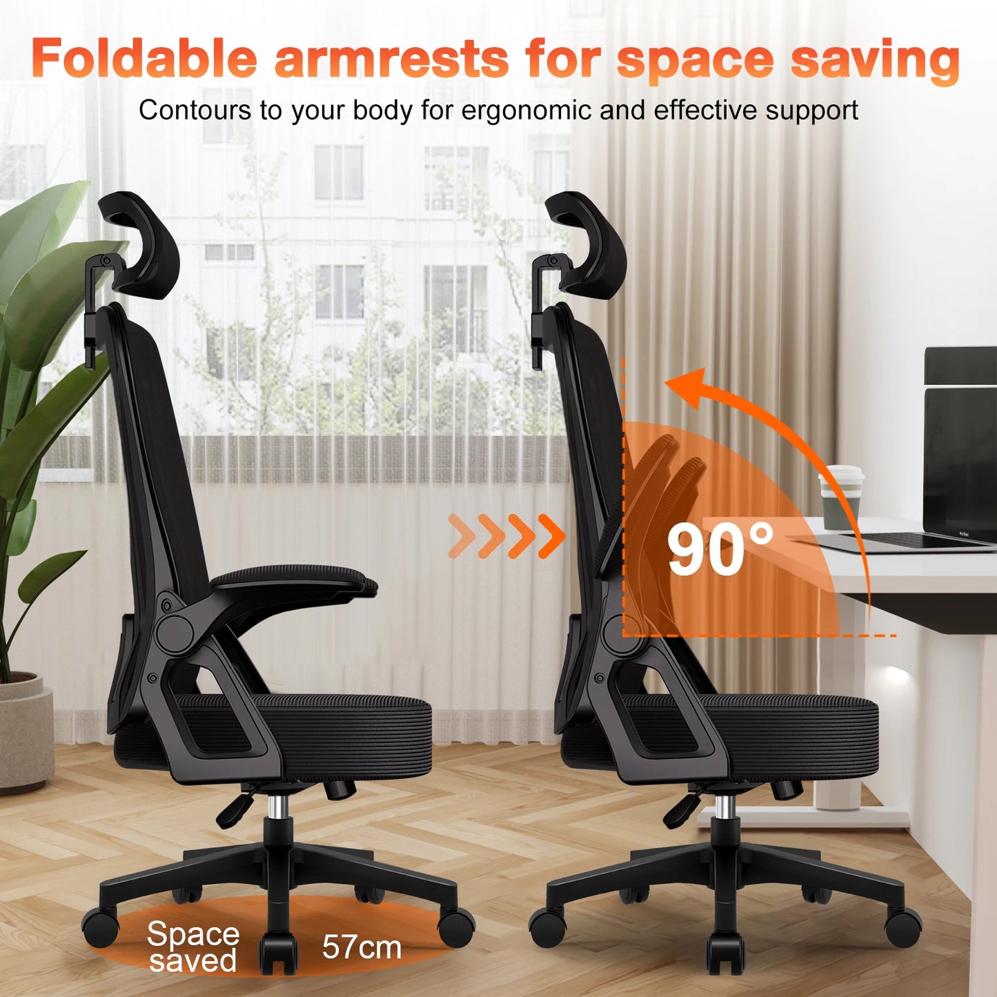 Office Chair Ergonomic Reclining 90°-135°, Desk Chair with Lumbar Support, Computer Chair Adjustable Headrest, Living Room Chairs
