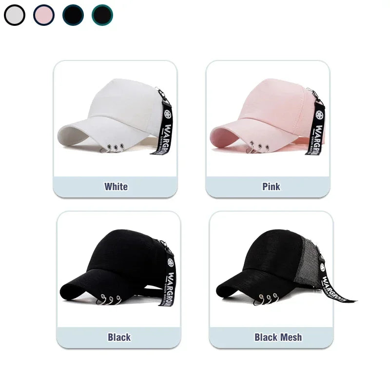 Metalen gepersonaliseerde baseballpet met klassiek randontwerp, lichtgewicht en ademend! Keuze uit vier kleuren