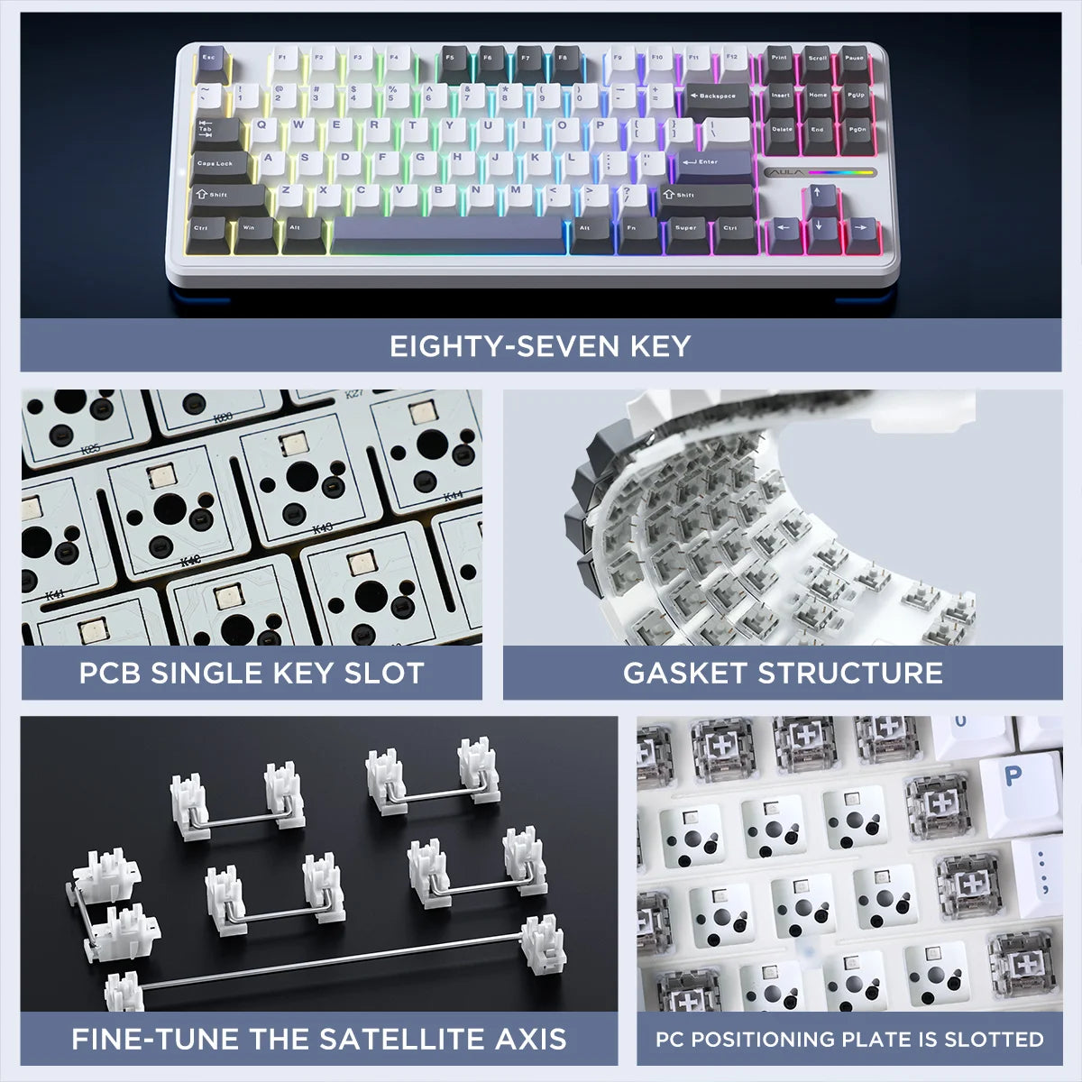 Original AULA F87 Pro Mechanical Keyboard Wireless USB Bluetooth Tri Mode 87 Key RGB PBT Gasket Laptop Gamer PC Gaming Keyboards