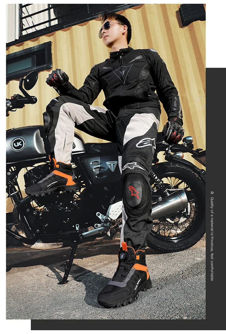 Casual Leather Motorcycle Riding Boots for Men Off-Road Motocross Shoes Breathable Wear Resistant