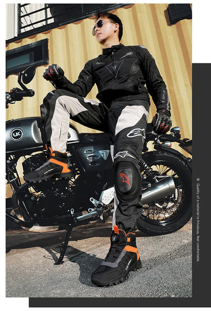 Casual Leather Motorcycle Riding Boots for Men Off-Road Motocross Shoes Breathable Wear Resistant