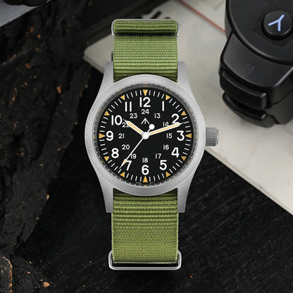 Militado ML05 38mm Military Watch Miyota 2035 Movement Domed Sapphire Crystal C3 Green Luminous 10Bar Waterproof Vintage Watches
