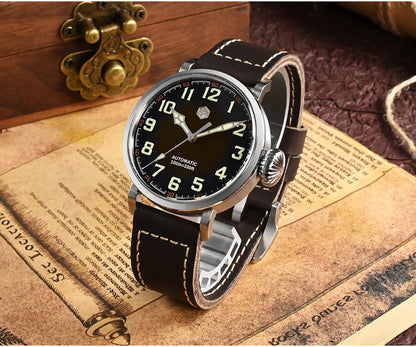San Martin Fashion Men's Watch 40mm Pilot Automatic Mechanical YN55 PT5000 SW200 Stainless Steel Luminous Waterproof 100m