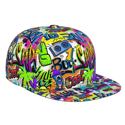 Farverig baseballcap med graffitikunst-print, justerbar snapback-kasket til mænd og kvinder, unisex hiphop-kasketter med flad skygge