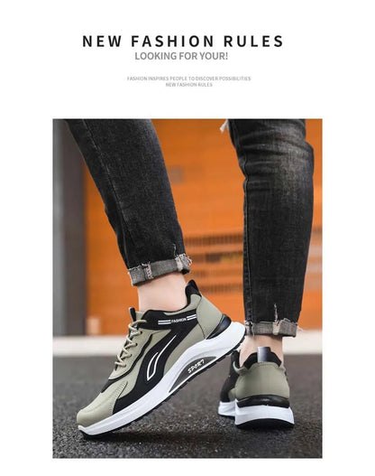 Men's Fashionable Korean Style Lace-Up Casual Running Shoes Comfortable Breathable Thick Bottom Sports Sneakers